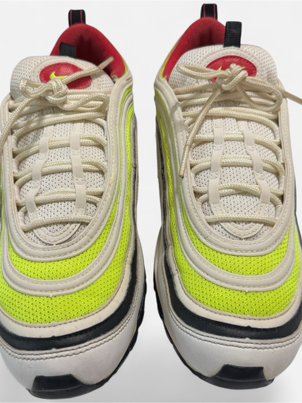 Nike Kids Neon Yellow & Cream Mesh Sneakers with Red Accents